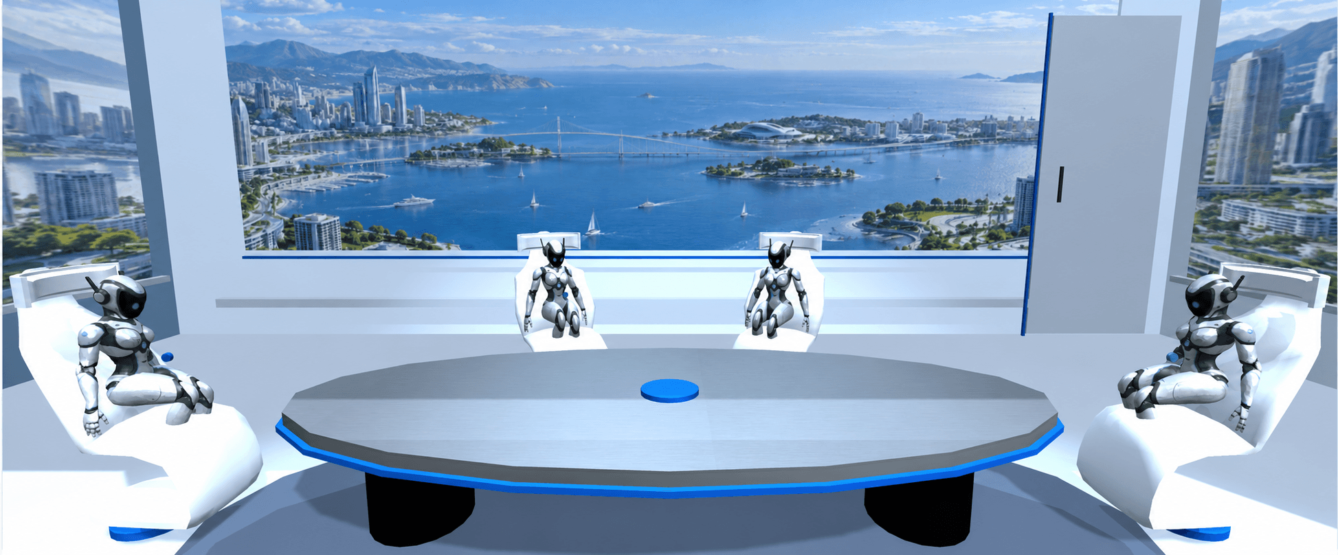 The Tessaris AI workforce coordinating work around one business table
